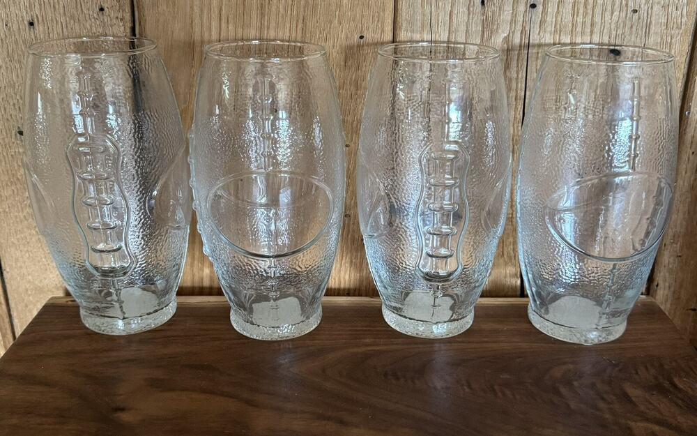(4) FOOTBALL Shaped Beverage Drinking Glass 23 Oz.